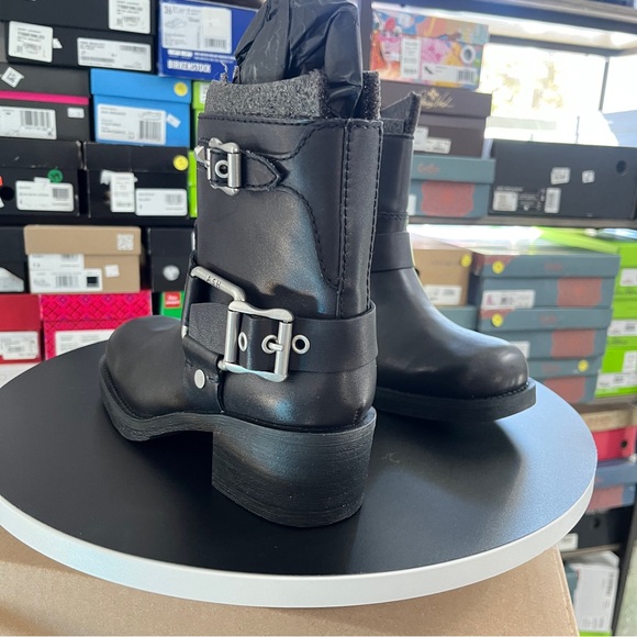 Ash Black Texas Moto Boots with Silver Buckles - Picture 3 of 9